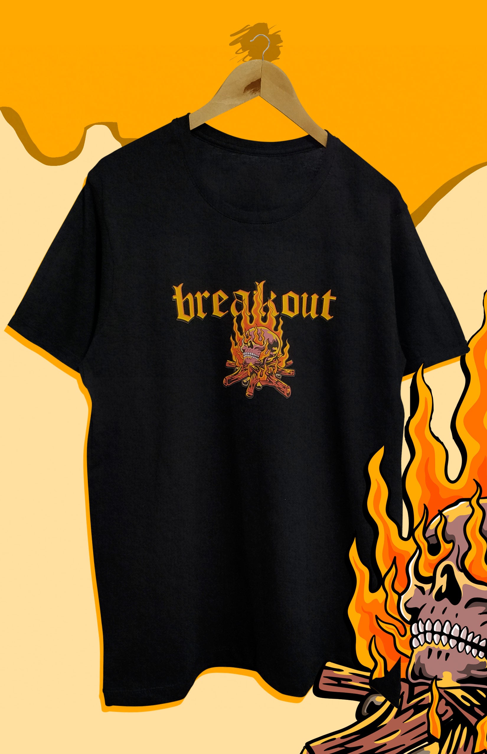 Camiseta Breakout Fire Skull | Estilo Grunge Streetwear | Moda Alternativa