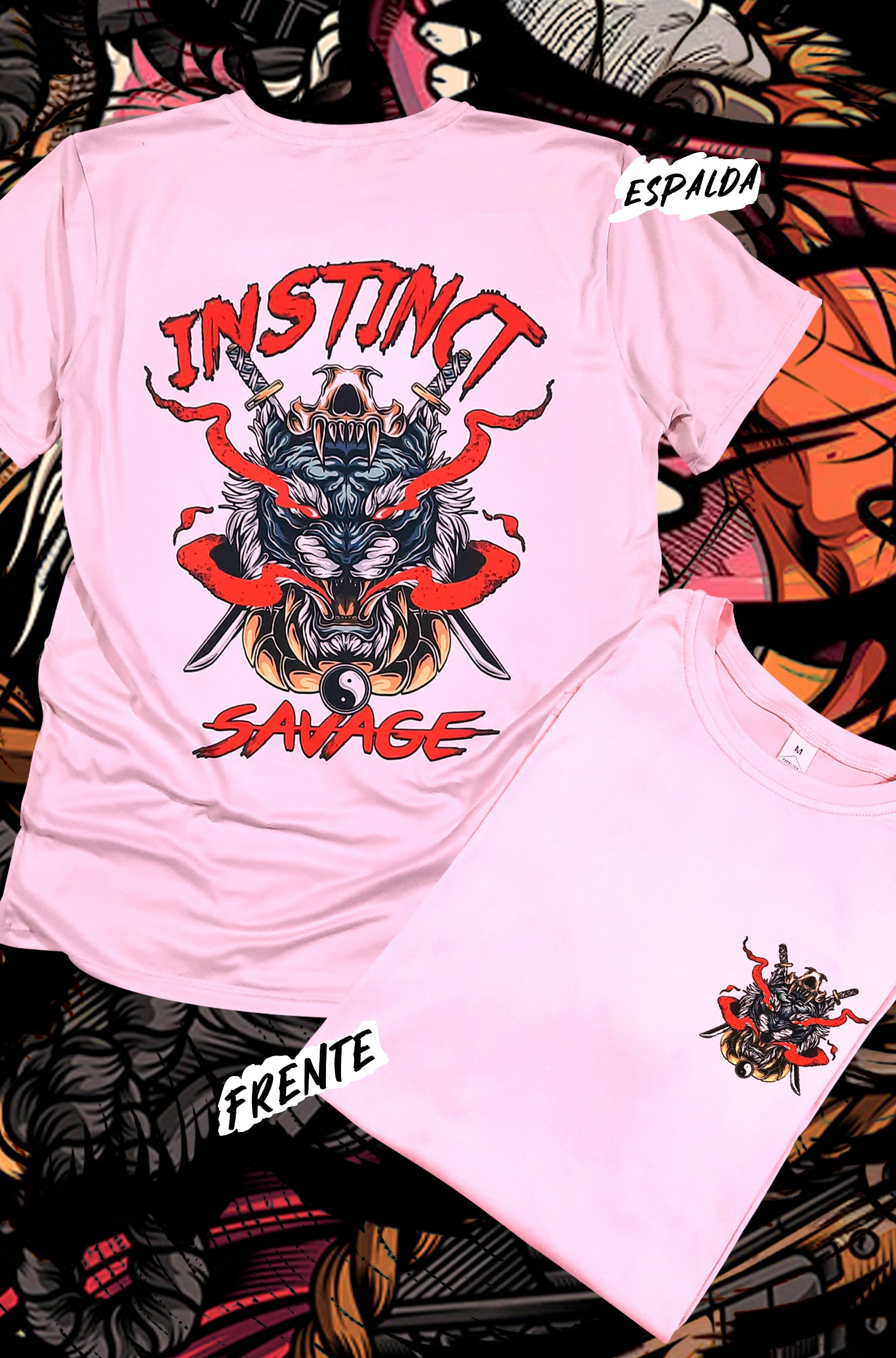 Camiseta Instinct Savage | Tigre Oni Samurai Rosa Pastel | Streetwear Urbano