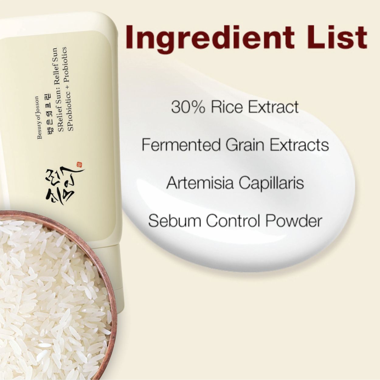 Protector Solar Beauty of Joseon Relief Sun con Arroz y Probióticos SPF50+