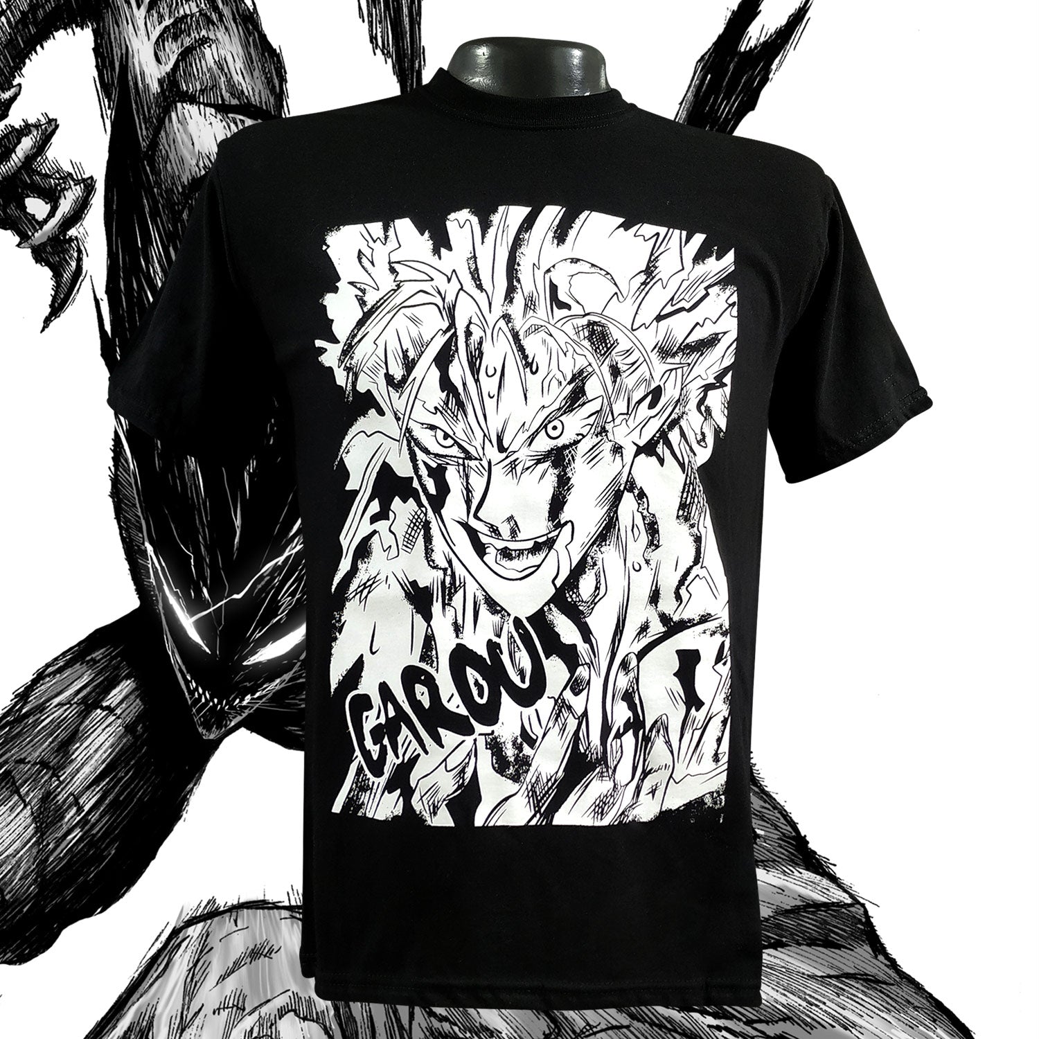 Camiseta Garou Estilo Manga | One Punch Man | Caza Héroes Black & White