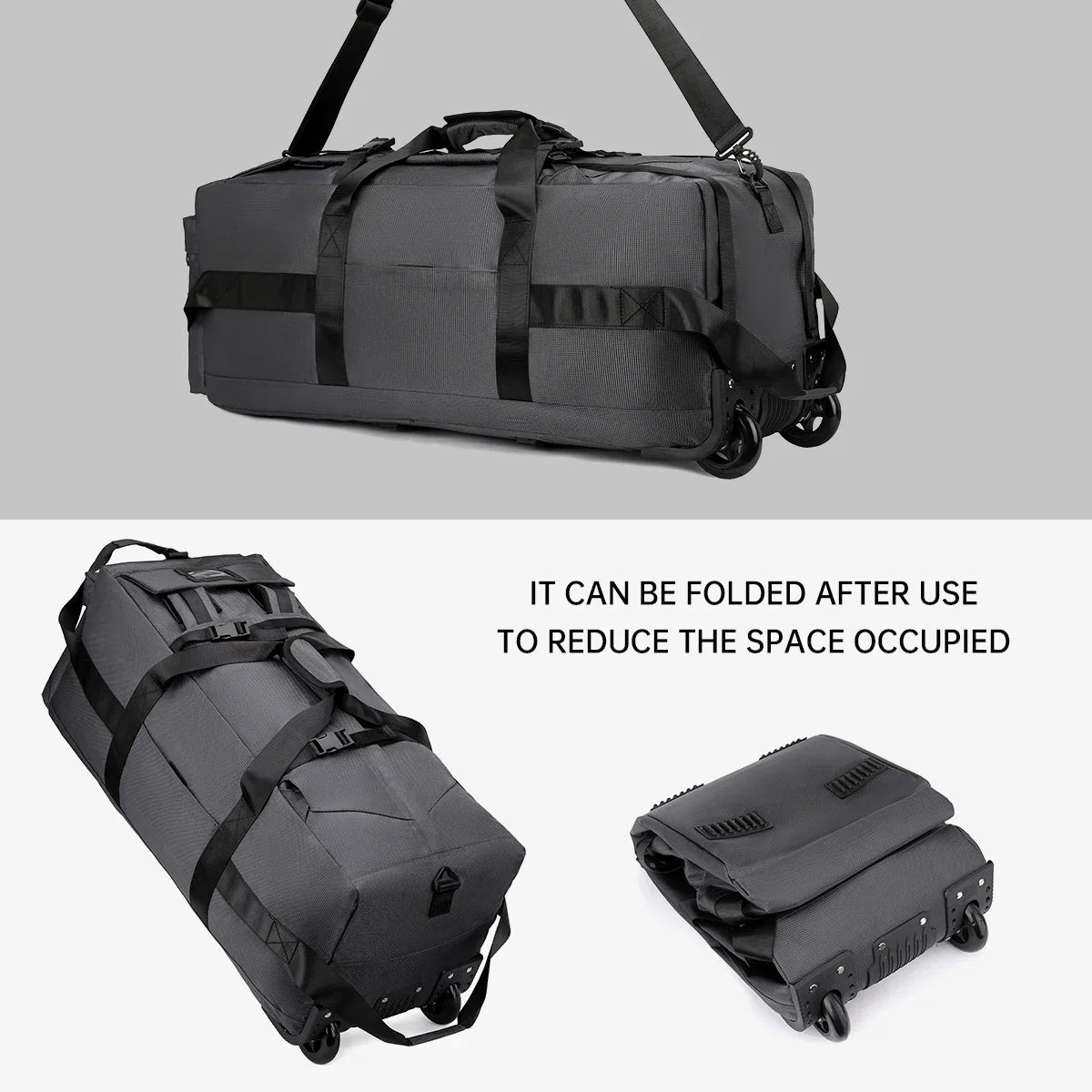 Roller Travel Duffel Bag with Fixed Casters Grey-3