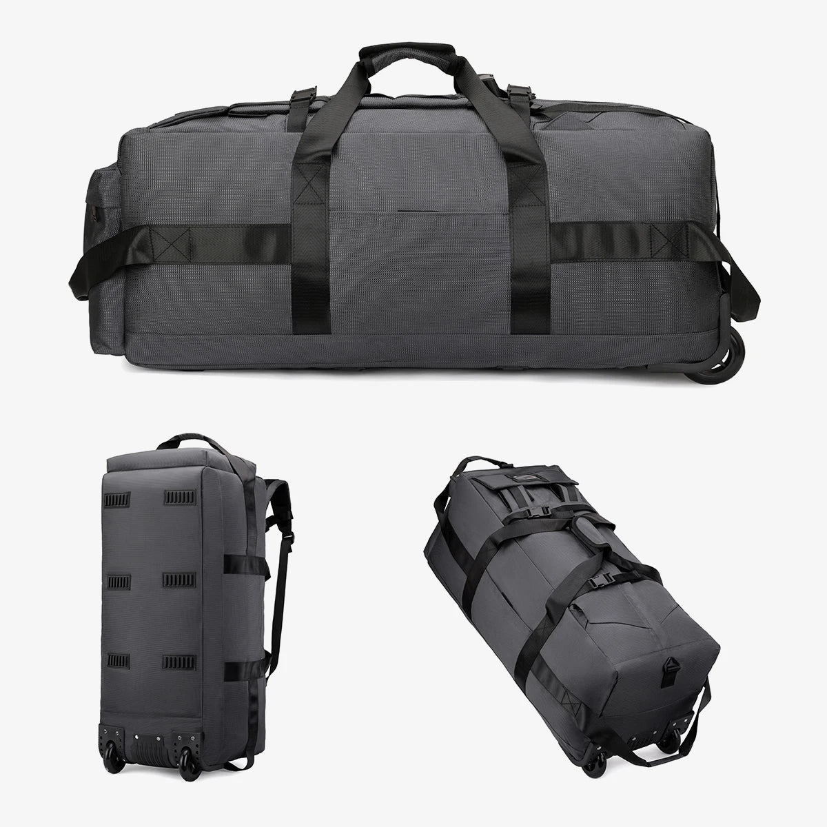 Roller Travel Duffel Bag with Fixed Casters Grey-0